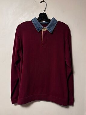 Blue Harbour Yacht Club B urgundy Red Denim Collared Shirt Size Medium Unisex